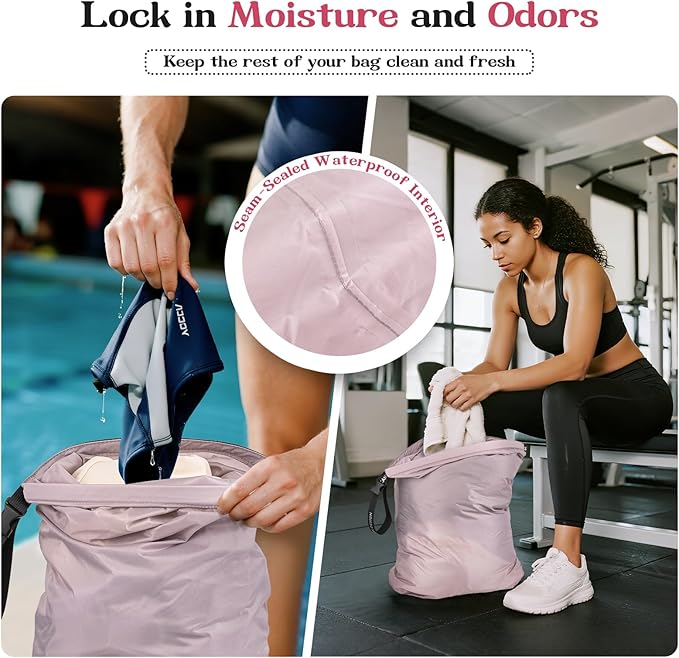 Travel Laundry Bags, 2 Pcs Waterproof Dry Wet Bags, Dirty Clothes Organizer with Handles, Collapsible Storage Bag for Workout Swimsuit Diaper Yoga Beach Bathing Camping