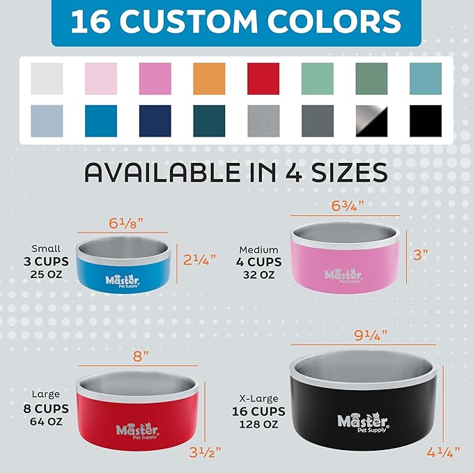 Master Pet Supply Stainless Steel Dog Bowls - 25 oz, Heavy Duty - Black Velvet, Double Wall Extra-Thick Insulated, Non-Slip Pet Water Bowl for Dogs, Cats & Pets, Anti Rust Metal, Dish Washer Safe