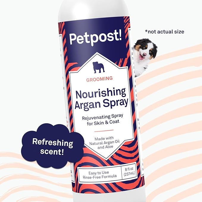 Petpost | Waterless Argan Oil Dog Shampoo Spray. Rinse-Free Cleaner & Deodorizer with Aloe & Safflower Oil. Moisturizes Skin & Softens Coat. 8 oz