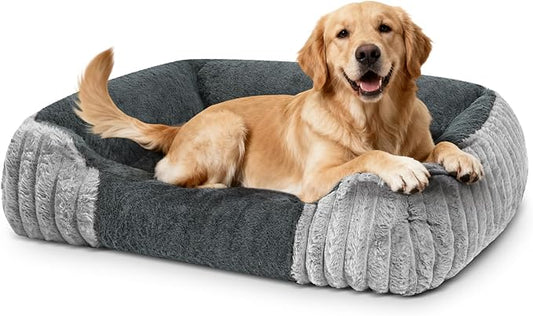 Dog Beds for Extra Large Dogs 39x32 Inch, Comfort-Sided Orthopedic XL Dog Bed Couch with Breathable Shredded Memory Foam, Faux Rabbit Fur Pet Bed, Non-Detachable, Non-Slip, Machine Washable