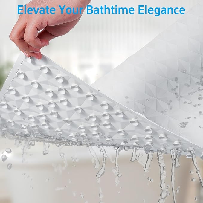 Non Slip Bathtub Mat for Bath Tub Shower Safety - Natural Rubber Mat with Suction Cups ＆ Drain Holes - BPA/PVC Free Large Bathroom Mat - Machine Washable - Unique Diamond Pattern - 17 × 35 Inch