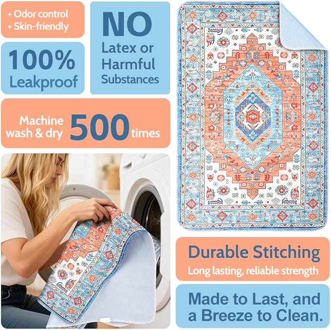 Washable Pee Pads for Dogs 2 Pack Reusable Puppy Training Pads 60"x48" Super Absorbent Waterproof Dog Training Pads, Non-Slip Potty Pads Whelping Pads Litter Mat Pet Supplies - Orange/Mix