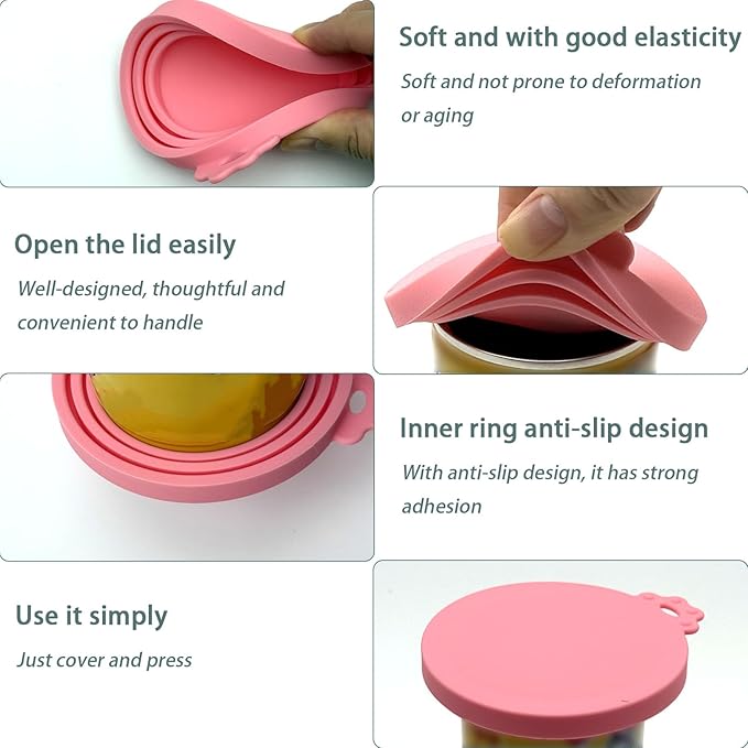4 Pcs Pet Cans Supplies Set, Cat Food Can Lid Cover with Cute Paw Shape Opener Spatula Pet Wet Food Spoon Silicone Can Lids for Kitten Dog Cans