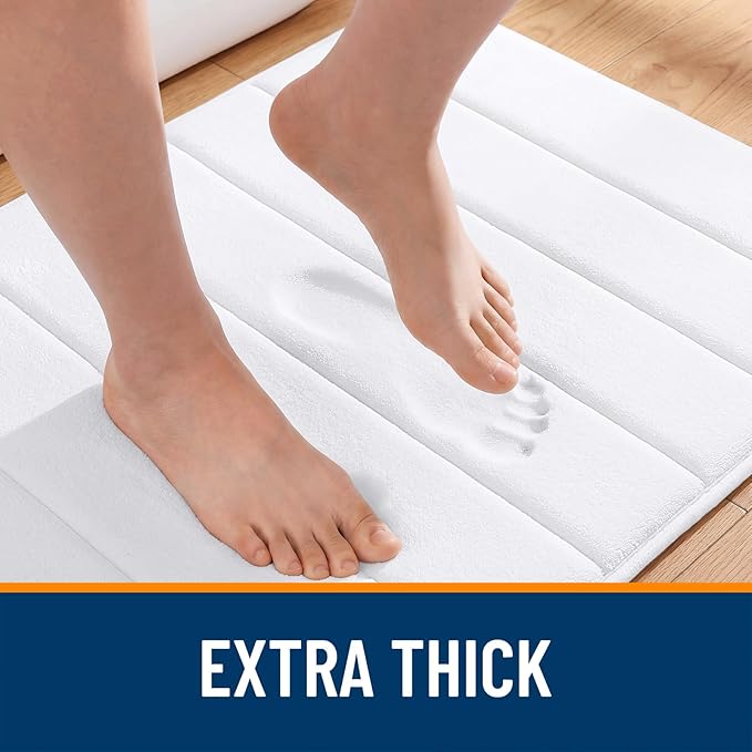 OLANLY Memory Foam Long Bathroom Rugs Runner 70x24, Super Soft Absorbent Bath Mat, Quick Dry, Machine Washable Shower Floor Rugs, Bathmat Carpet, Bathroom Home Decor Accessories, White