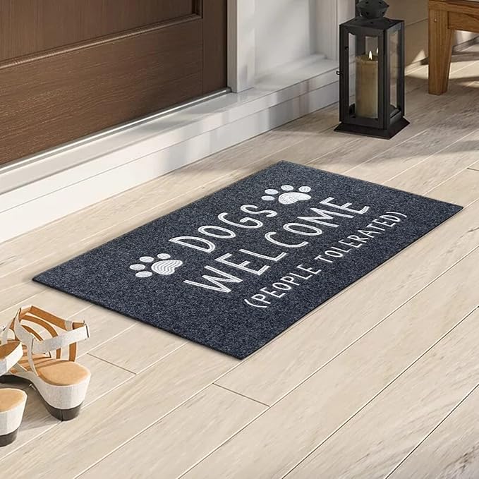 AAZZKANG Dogs Door Mat with Non Slip Rubber Back Funny Paw Doormat Easy to Clean Outdoor Indoor Front Door Mats for Entrance