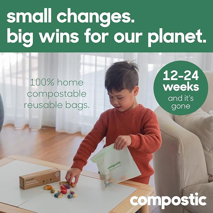 Compostic Home Compostable Resealable Sandwich Bags, Microwave & Freezer Safe, Organic Food Storage Container, 90 Count + 10 Bonus Bags