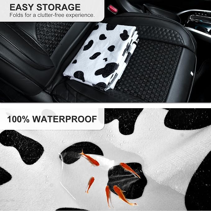 Waterproof Sweating Car Seat Cover for Post Gym Workout, Running, Swimming, Beach and Hiking, Universal Fit Non-Slip Bucket Seat Protector for Cars SUV Trucks, Machine Washable (1pcs-Cow)
