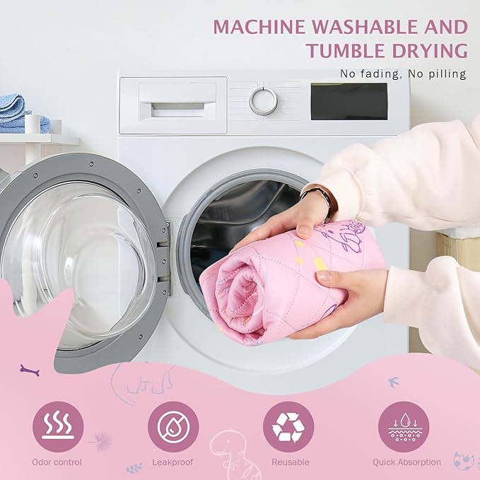 IEUUMLER Washable Pee Pads for Dogs, 2 Pack Non-Slip & Waterproof Pack Whelping Pad, Reusable Washable Puppy Potty Training Pad with Fast Absorbent for Playpen EU007 (Pink Dinosaur, 30"X20"-2pcs)