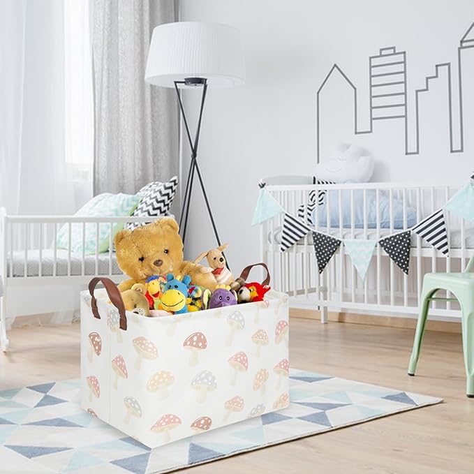 FXOCSHE Rectangular Baby Laundry Basket,Mushroom Basket,Collapsible Waterproof Kids Toys Storage box,kids gift hamper,Toy Bins,Baby Room Decor(Mushroom)