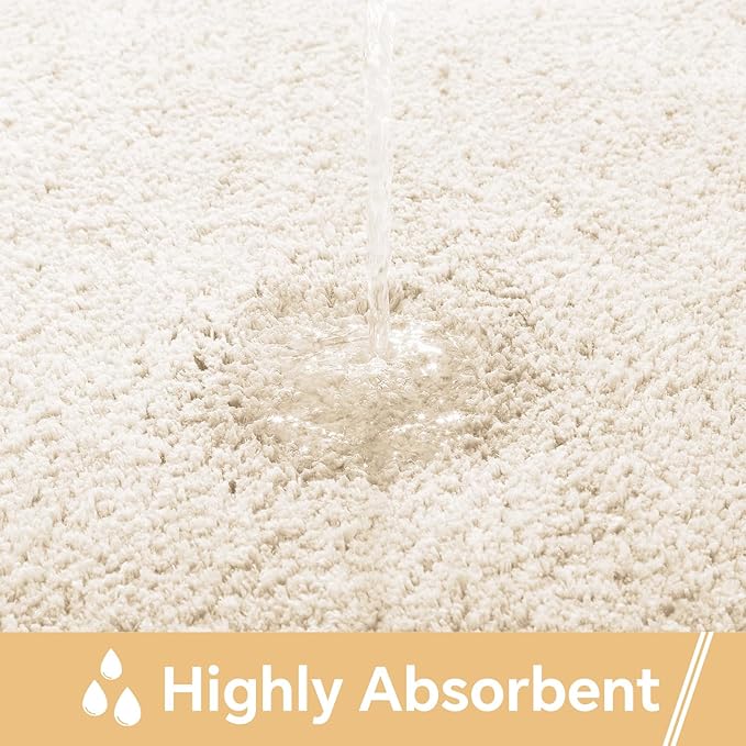 Beige Bathroom Rugs 17"x24" - High-Density Microfiber Bath Mat, Fluffy Non Slip Absorbent and Washable Bathroom Mat - Ideal for Small Spaces, Vanity, Toilet, or Pet Mat