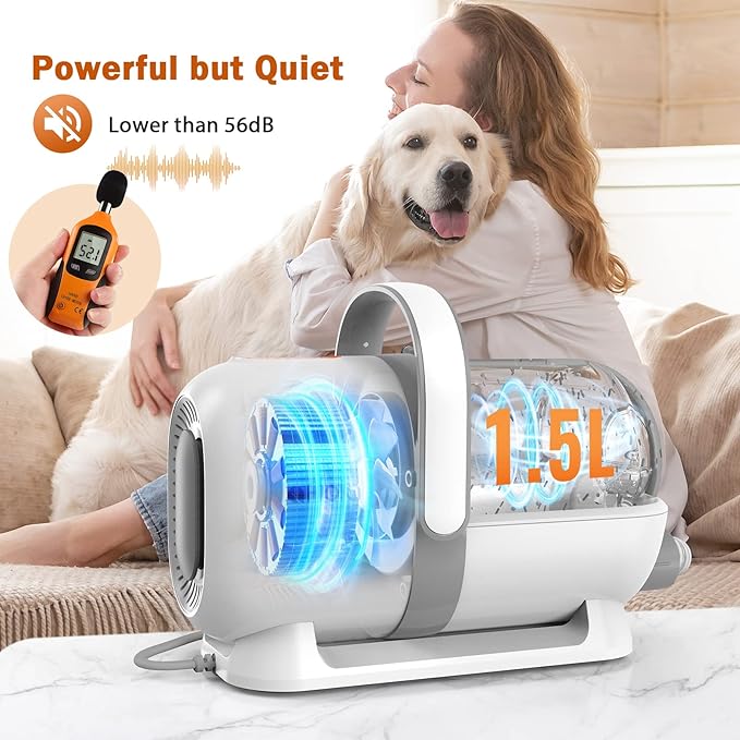 Dog Grooming Vacuum Kit, All-in-One Pet Grooming Vacuum with Pet Clippers, Low Noise Dog Hair Vacuums with 1.5L Dust Cup, Dogs deshedding Vacuums Brush for Dogs Cats