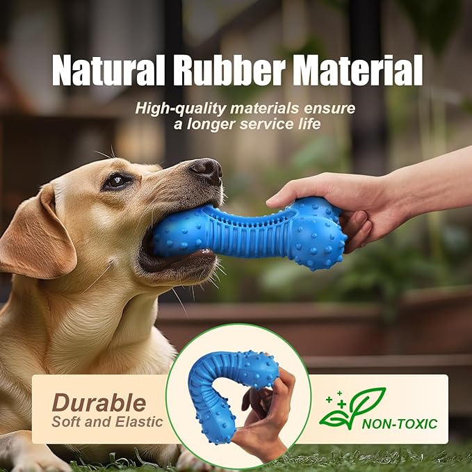 Ouilter Dog Toys for Aggressive Chewers, Chew Toys for Medium Large Dogs, Durable Natural Rubber Toys with Bacon Flavor, Indestructible Dog Toy,Blue