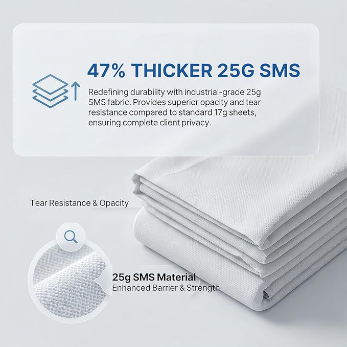50 Pack 25g SMS Disposable Massage Table Sheets - 31"x70" Waterproof Bed Cover for Lash, Spa, Tattoo - Extra Thick, Non-Woven & No-Noise (Professional Grade)
