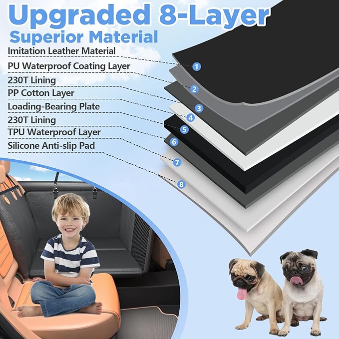 Back Seat Extender for Dogs, Waterproof Dog Car Seat Cover for Back Seat with Hard Bottom, 2025 Upgraded Material, Anti Scratch, Safer, Easy to Use and Clean, Holds 400lbs