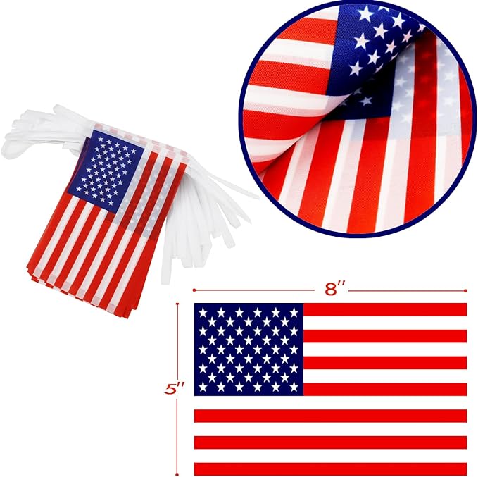 American String Flag Pennant Banner - 38 Flags, 42 Feet Small Mini US Flags Bunting Banner for Country Decoration, School, Party, Sports Events