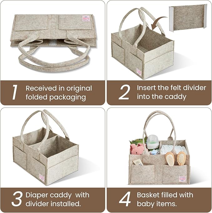 Upgraded Baby Diaper Caddy Organizer, Portable Nursery Storage Bin with Handle, Side Pockets Car Organizer for Diapers and Baby Wipes Essentials, Registry Gift Baskets (1Pcs-Large-Oatmeal)