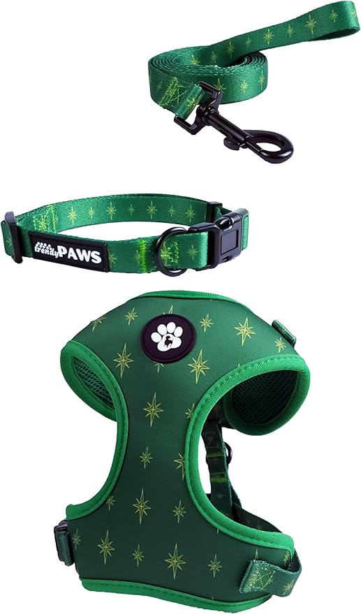 TrendyPaws Dog Harness, Collar and Leash Set, Breathable Mesh, S/M/L Sizes (Emerald, Large)
