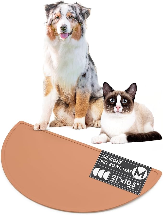 Should We Go? Waterproof Silicone Pet Food Mat - Non-Slip, Spill-Proof Feeding Mats for Floors, Raised Edge Design, Easy-to-Clean Mat for Dog & Cat Bowls, 21" Across x 10.5" Deep, Medium-Terracotta