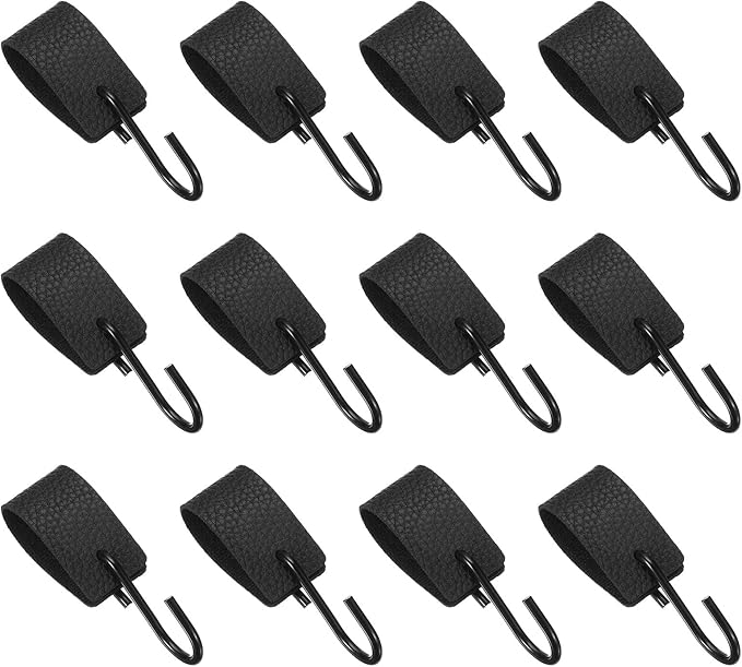 uxcell 12 Pcs PU Leather S Hooks, Multifunctional S Shaped Hooks for Hanging Coat Towel Camping Kitchen Bathroom Handle, Black