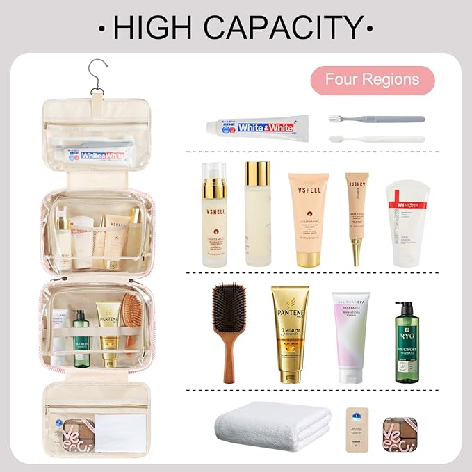 TOPEAST Christmas Gifts for Women Teen Girls Kids - Travel Hanging Toiletry Bag, Personalized Initial Toiletry Pouch, Birthday Gifts for Women Mom Daughter Sister Friends, Cruise Essentials, Pink L