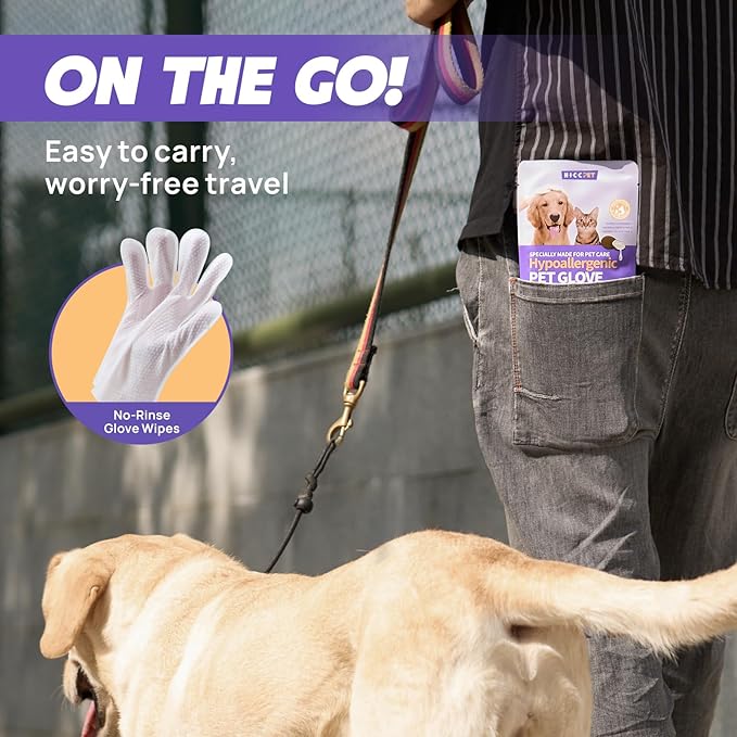 HICC PET Cleaning Deodorizing Glove Wipes for Dogs & Cats, Vet Recommended Hypoallergenic Hydrating & Nourish Fur Pet Grooming Glove Wipes, Pet Bathing Wipes for Horse Coat Care, 6pcs Verbena Scent