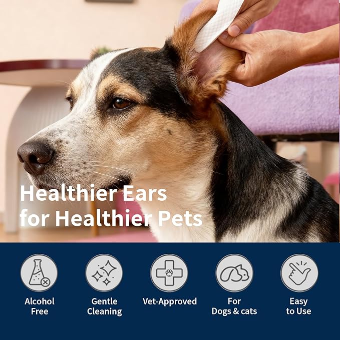 MIOSSZI Dog Ear Cleaner - Finger Wipes for Dogs & Cats Ear Wipes for Itch Relief Remove Wax & Odor, Dog Teeth Cleaning Wipes-Dog Ear Finger Wipes 50ct