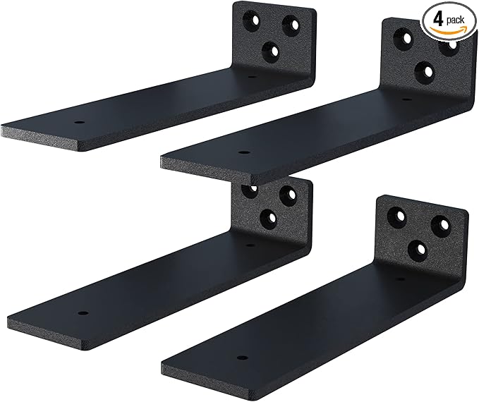 4-Pack 8 Inch Floating Shelf Brackets, Heavy Duty Hidden Shelves Bracket for Small Shelf, Kitchen Shelf, Nursery Shelf, Black Powder Coated Steel