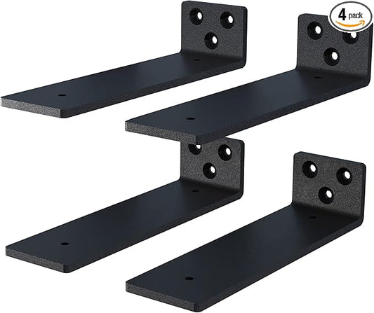 4-Pack 8 Inch Floating Shelf Brackets, Heavy Duty Hidden Shelves Bracket for Small Shelf, Kitchen Shelf, Nursery Shelf, Black Powder Coated Steel