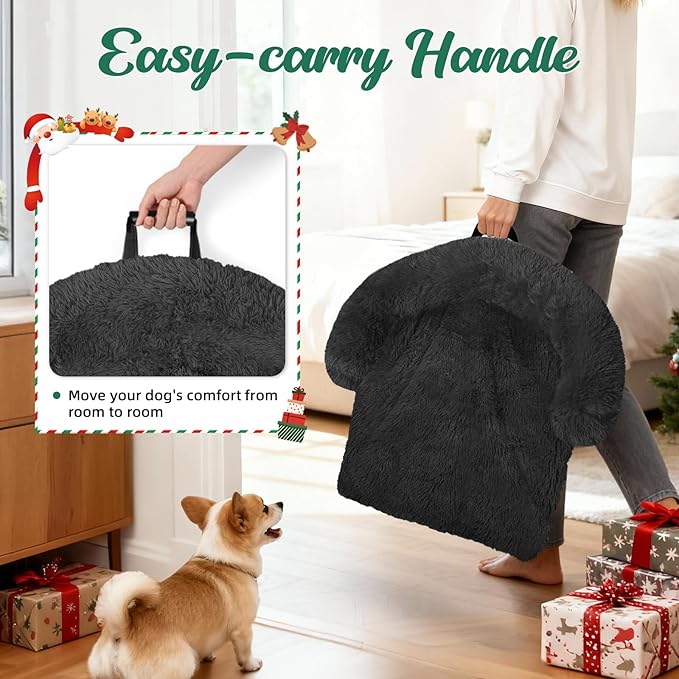 GGIB Calming Dog Bed Christmas Throw Blanket Fluffy Plush Dog Mat Furniture Protector Decoration Holiday Throw for Sofa Couch Cover for Large Medium Small Dogs Cats (Large, Dark Grey)