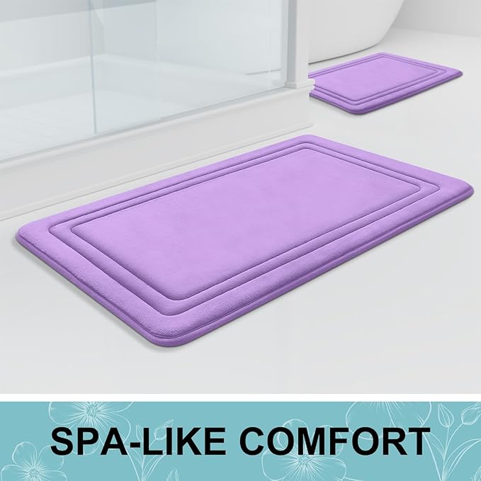 Grandaily Memory Foam Bath Mat Rug 24x16, Ultra Soft, Non-Slip and Absorbent Bathroom Rugs, Machine Wash Dry, Comfortable Bath Carpet for Bathroom Floor, Tub and Shower, Lavender