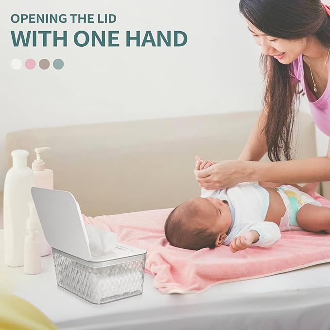 Whiidoom Wipes Dispenser, One-Handed Operation Wipe Holder for Baby & Adult, Seal-Designed Wipes Container for Bathroom Keep Diaper Wipes Fresh (2 Pack White)