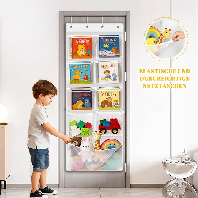 Over The Door Organizer with 9 Large Pockets Capacity Door Hanging Organizer for Bedroom, Bathroom, Pantry, Nursery Storage, White