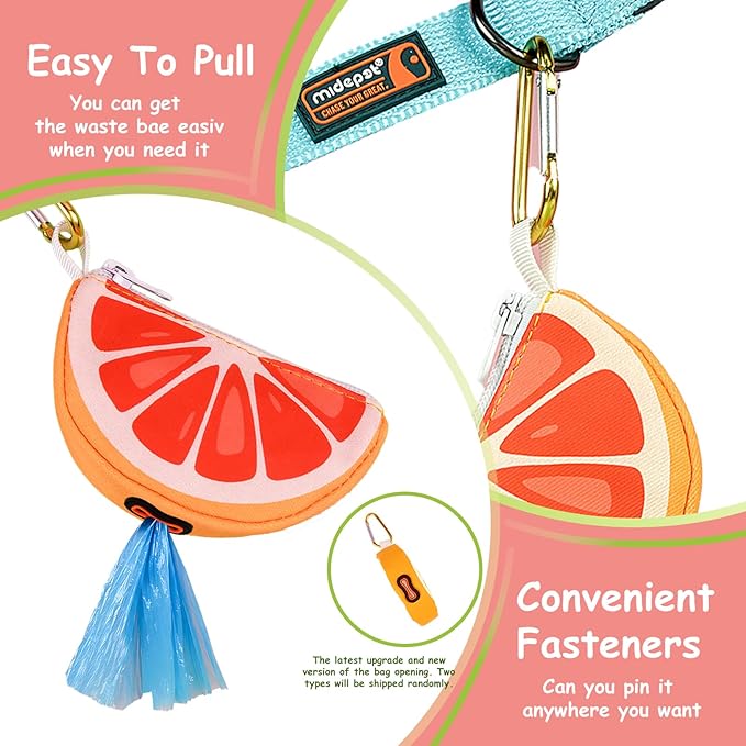 Grapefruit Shape Dog Poop Bag Holder for Leash - Cute Dog Waste Bag Dispenser and Carrier, Portable Pet Walking Accessories