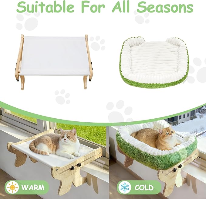 Woochpet cat Window Perch for Indoor Cats Large Window Hammock with Washable Cover Suitable for All Seasons cat Window Bed for Adults Cats and Kittens(White and Green)