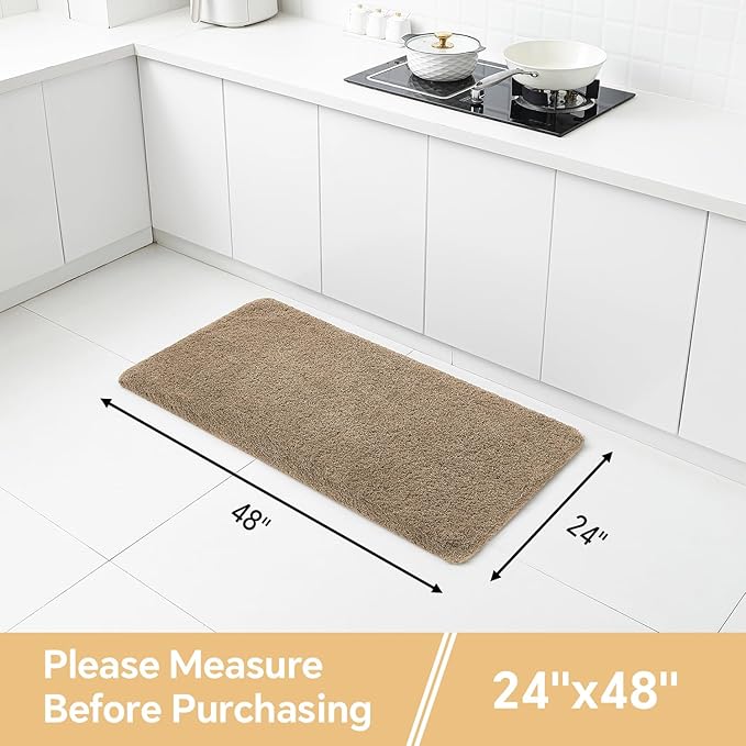 Light Brown Bathroom Rugs 24"x48" – Long Plush Non-Slip Bath Mat, Absorbent & Washable Microfiber Runner Rug – Perfect for Tub, Sink, or Washroom