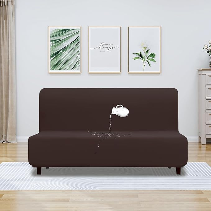 PureFit 100% Dual Waterproof Futon Cover - Stretch Non Slip Fleece Sofa Covers, Washable, Leakproof Furniture Protector for Kids, Pets, Dogs (Chocolate)