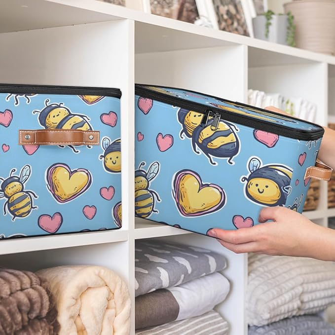 Cubes Storage Baskets,Bees Empty Gift Basket,Foldable Storage Box Bin,Waterproof Open Shelf Basket Organizer for Clothes Toy Bedroom Nursery Spring Home Decorative