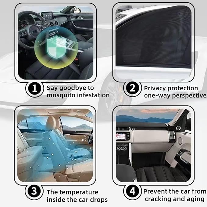 Cars Window Shades–4Pcs Breathable Mesh Sun Shade for Back & Side Windows, UV Protection for Baby, Family & Pets, Privacy Screen, Bug & Mosquito Blocker for SUV & Car, Ideal for Camping (SUV 24"x39")