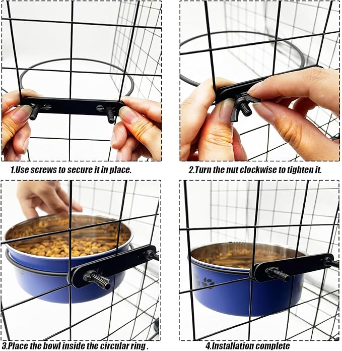 Dog Crate Food and Water Bowl 2Pcs Small Pet Hanging Kennel Removable Dish Feeding Cup with Holder No Spill for Medium Large Size Puppy Cat (Blue, 6.3''X2.5''&7.1‘’X2.7'')