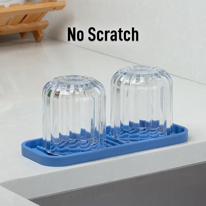Zulay Kitchen (9x3.5) Silicone Sponge Holder for Kitchen Sink - Flexible Multipurpose Soap Tray Sponge Holder - Sink Organizer Tray for, Bathroom, Makeup, Trinkets & More (Provence Blue)