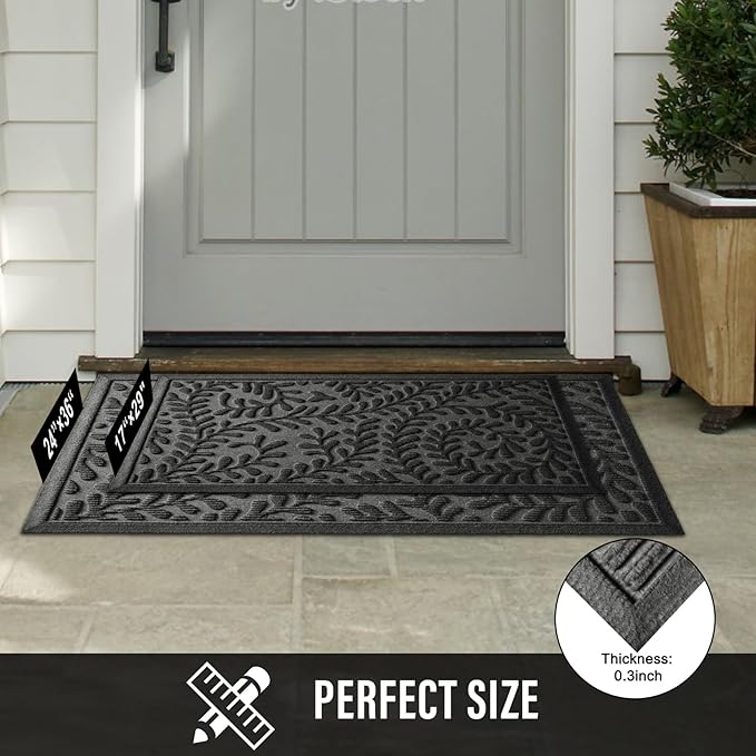 Front Door Mat, Absorbent Dirt Trapping Welcome Door Mat Indoor Outdoor, Non Slip Entry Mat, Indoor Outdoor Door Mats, Fade Resistant, Low Profile Doormat for Entryway, 29×17, Grey