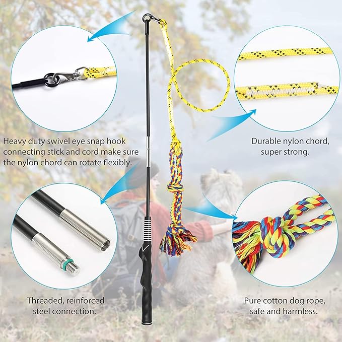 DIBBATU Flirt Pole for Dogs Interactive Dog Toys for Large Medium Small Dogs Chase and Tug of War, Dog Teaser Wand with Lure Chewing Toy for Dog Outdoor Exercise & Training