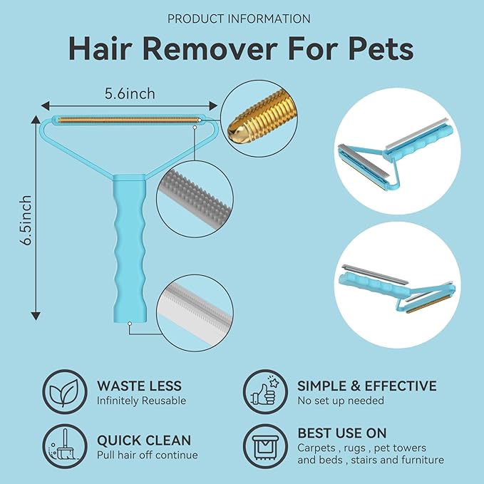 SOCCSO Carpet Rake - 60" Long Handle Pet Hair Removal with Metal Fabric Edge Design,Carpet Rake for Pet Hair Removal, Dog Cat Fur Remover Rubber Broom,Rug,Car Mat,Couch,Pet Bed,Furniture(4 Pack)