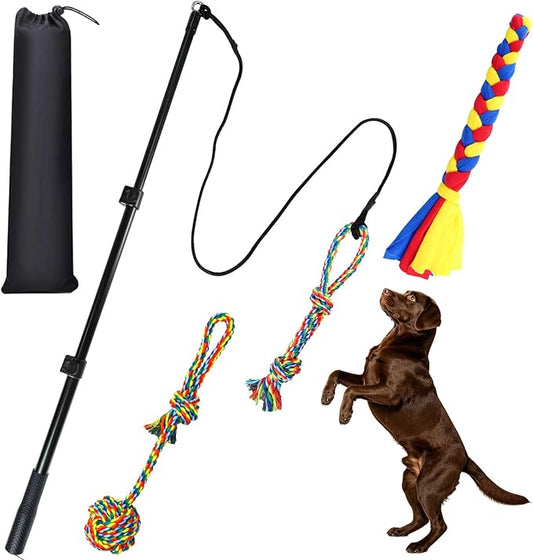 ASOCEA Flirt Pole for Dogs, Heavy Duty Dog Teaser Wand with 3 Replacement Chew Rope, Interactive Tug of War Chase Toy for Small Medium Large Dogs Portable Outdoor Exercise Training Play Equipment