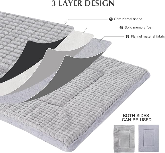BVAGSS Reversible Dog Crate Pad, Memory Foam Pet Bed Mat, Soft Warm Machine Washable Sleeping Kennel Mattress for Small Medium Dogs XH079 (21''x13''x1.6'',Grey)