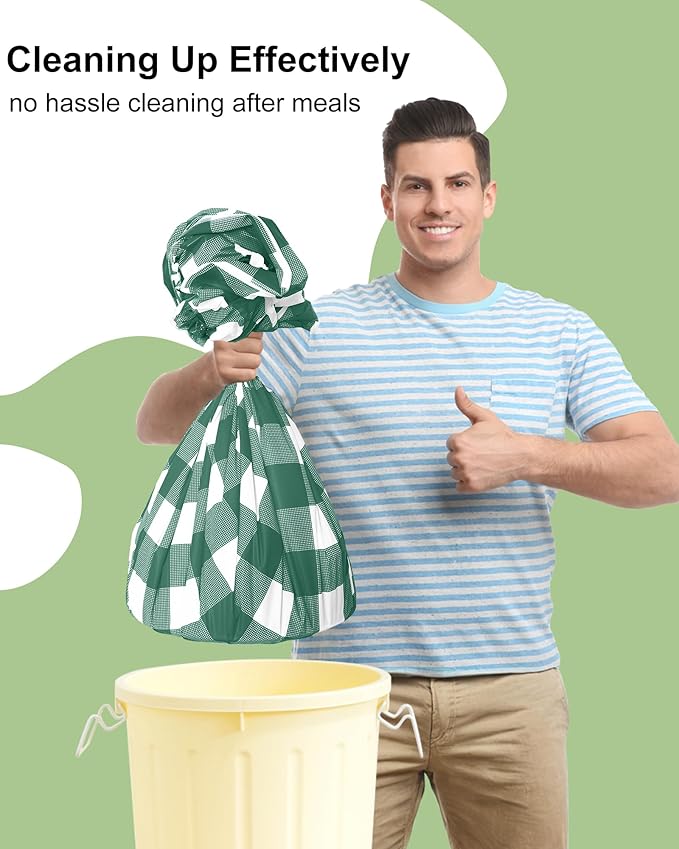 Smiry 20 Packs Gingham Disposable Table Cloth, 54 x 108 Inch Waterproof Plastic Tablecloth, Rectangle Hunter Green and White Checkered Table Covers for Picnic, Birthday, Party