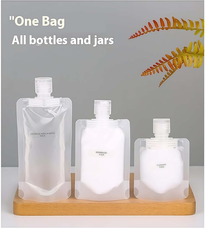10 Pack Travel Pouches for Toiletries, Size Portable Containers,Stand Up Pouch,Refillable Travel Accessories for Shampoo Conditioner (100ML/3.4OZ/10piece)