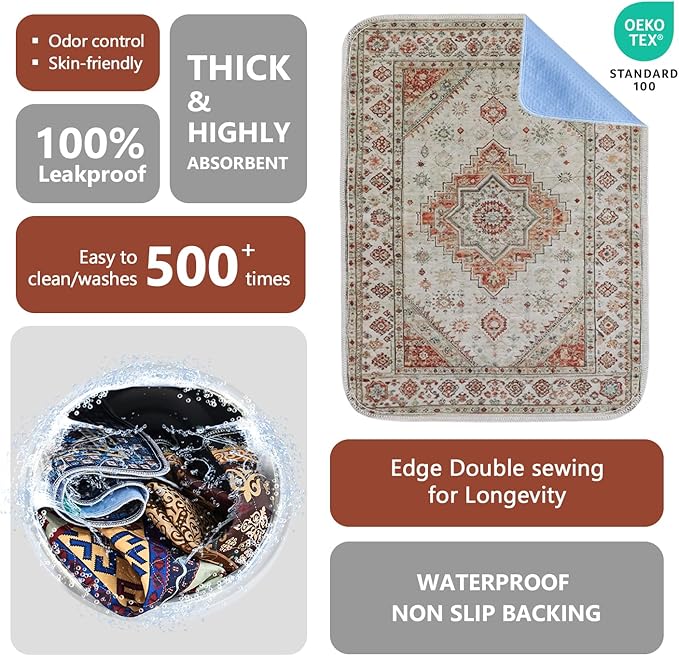 Qeils Washable Pee Pads, Reusable Puppy Pads Super Absorbent Leakproof Dog Training Pads, Non-Slip Wee Wee Pads for Crate, Floor, Potty Pads Feeding Mat Dog Pee 2 Pack 18"x24"
