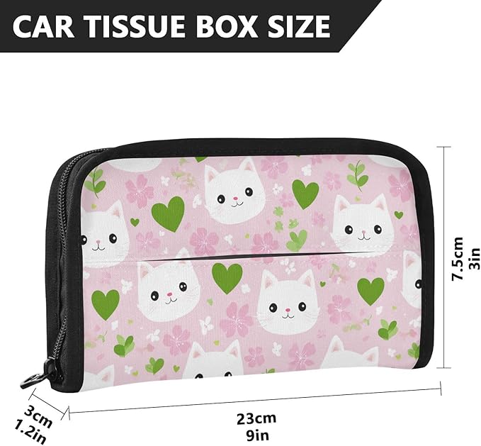 Car Tissue Holder Car Napkin Holder Car Tissue Box Dispenser Storage Case Sun Visor Mask Holder with Adjustable Straps Reusable Refillable Pink Cute Sakura Cat Faces Hearts