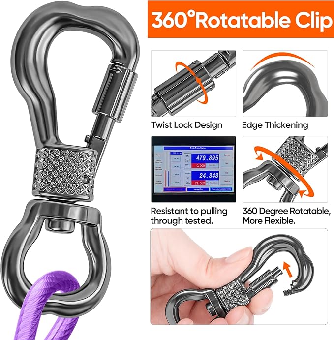 Tresbro 15FT Reflective Tie Out Cable for Dogs Up to 250 Pounds, Steel Wire Lead Leash Cable with Stainless Rotatable Buckle, Lightweight and Enduring, Dog Chains Outside for Outdoor, Yard, Purple